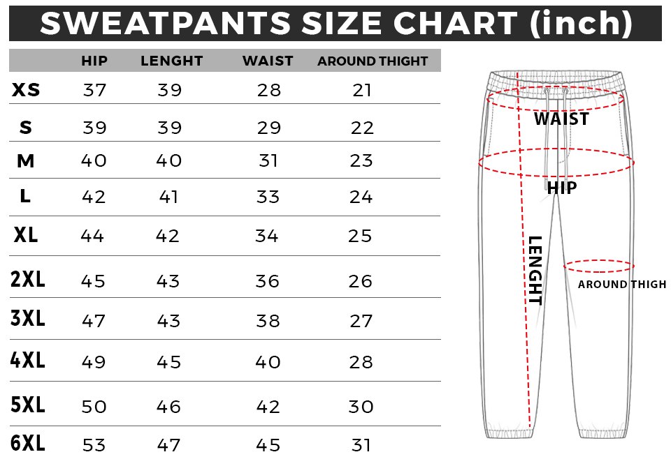 Sweatpants Size Chart